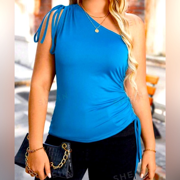 SHEIN Tops - Drawstring Detail One Shoulder Top || Size 2XL (16) || Blue
